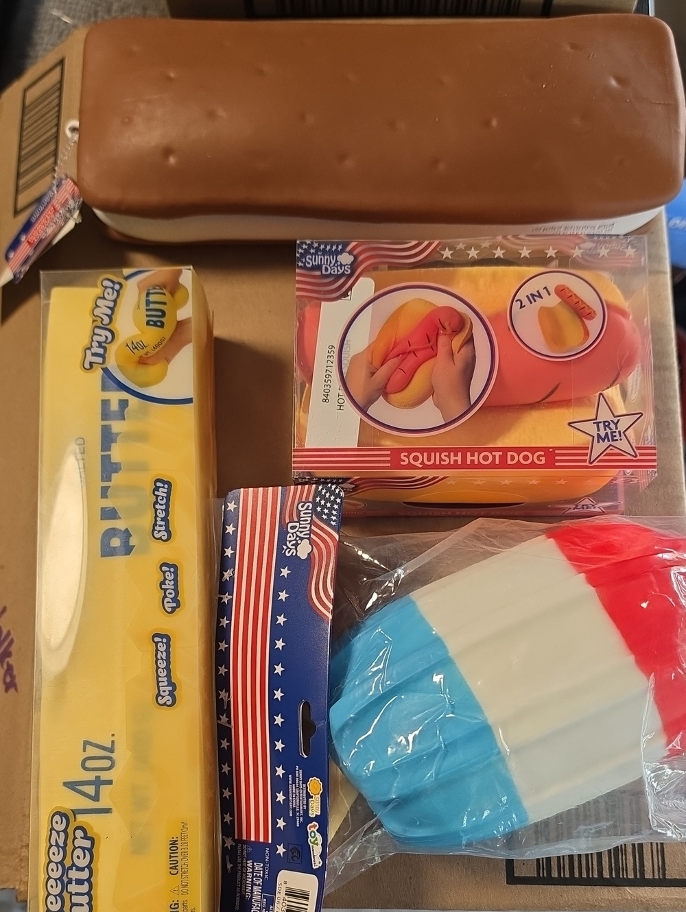 Red, White & Blue Squish Popsicle and Hot Dog Toy Set